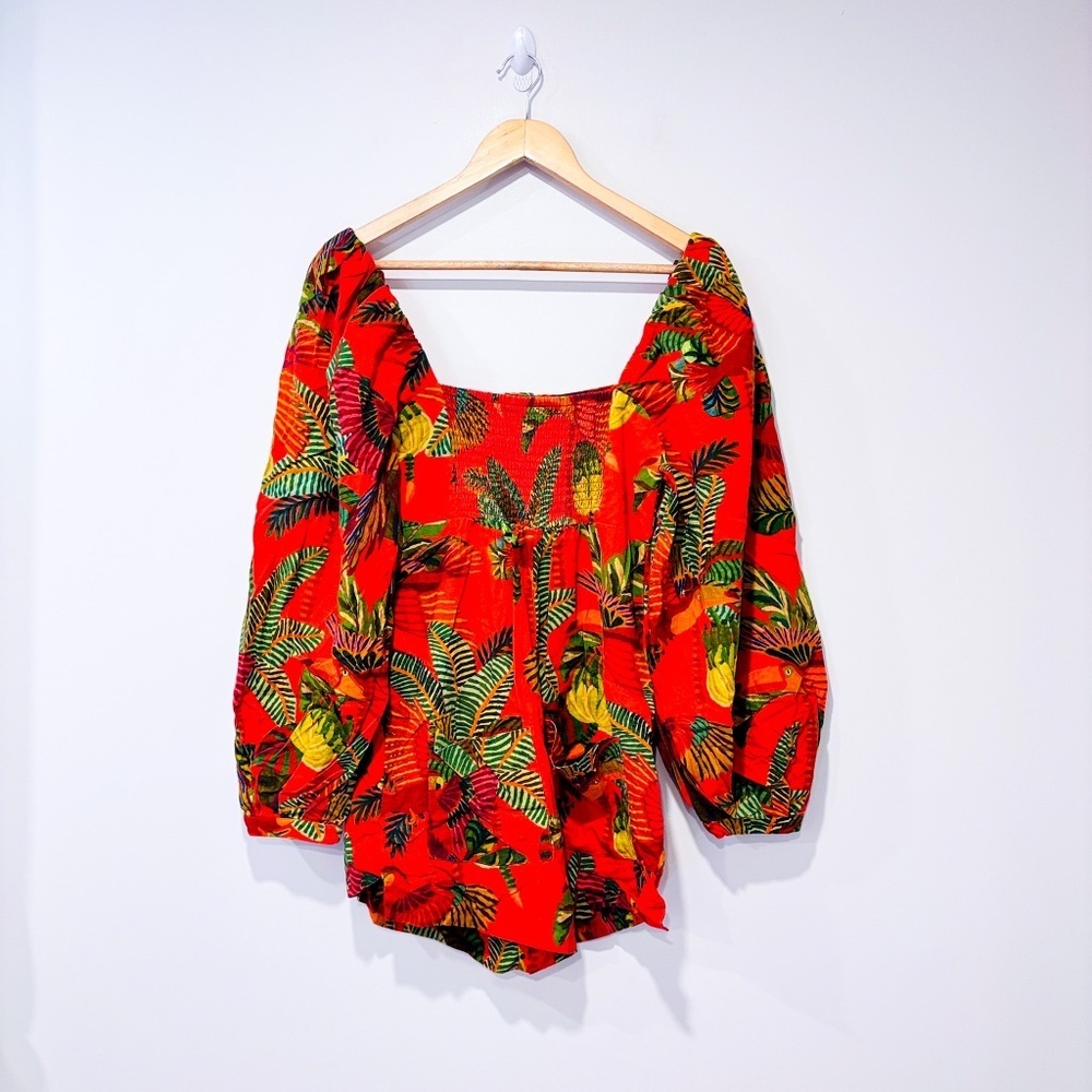 FARM RIO‎ Orange pelican linen romper with tropical print | Small * - Picture 9 of 9